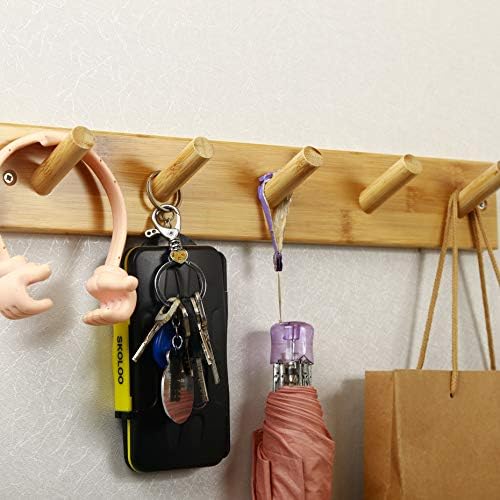 SKOLOO Coat Rack Wall Mount 17 inch, 5 Hooks, Bamboo, Shaker Style, Natural