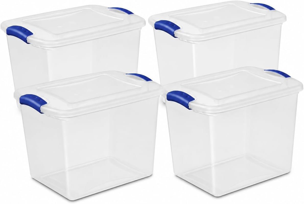 (4 pack) 27 quart clear latching storage bin, main product view