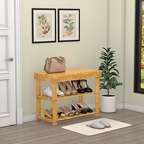 Zhuoyue Bamboo Shoe Rack Wood Bench with Storage Shelf for Entryway Small Spa...
