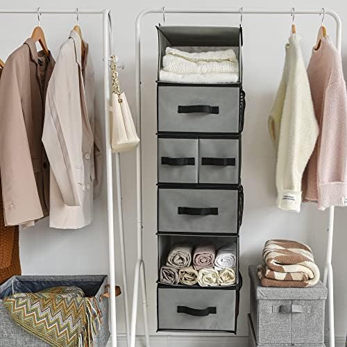 GRANNY SAYS Hanging Closet Organizer, 5 Drawers, 6 Shelves, 6 Pockets, Gray