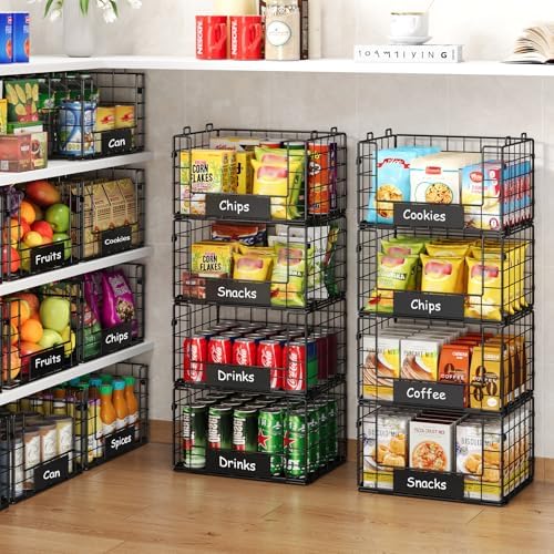 JKsmart 4 Pack XL Stackable Wire Baskets, Pantry Organizers and Storage