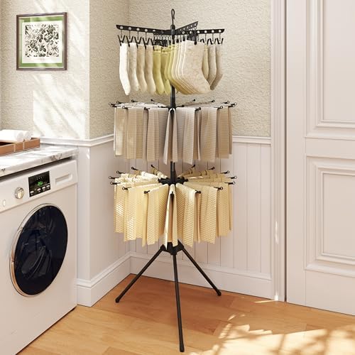 COSTWAY 3-Tier Clothes Drying Rack, 32 Hanging Rods & 24 Clips