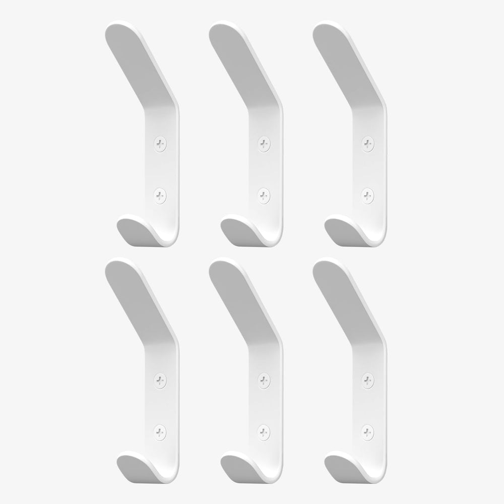 Homeforia White Wall Coat Hooks, High-End Metal, Heavy Duty, Set of 6