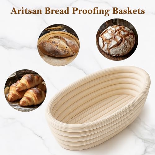 4 Pack 10 Inch Oval Banneton Bread Proofing Basket, Rattan Sourdough Bread Ba...