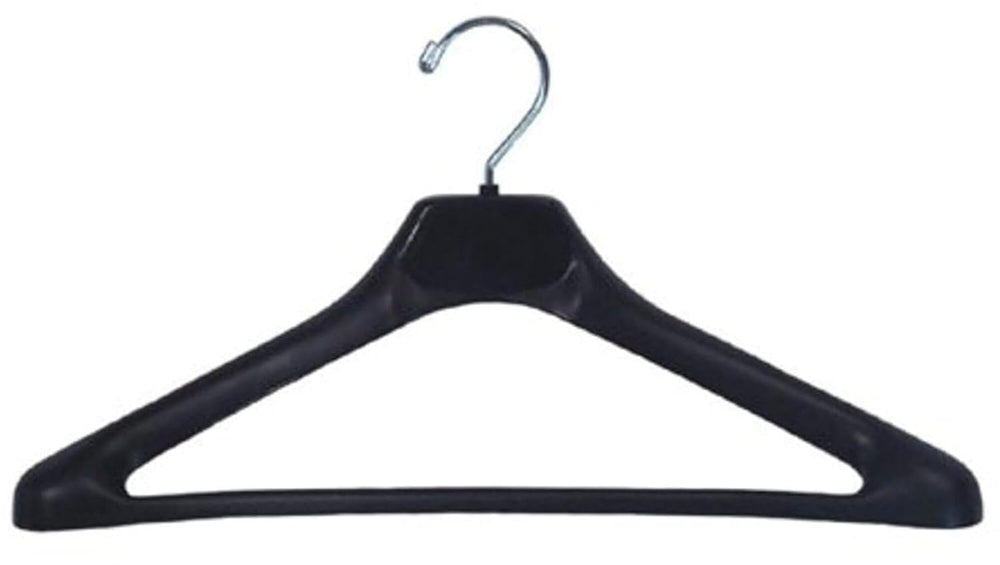 NAHANCO 19" Black Plastic Concave Suit Hanger, X- Wide Shoulders, 50 Pack