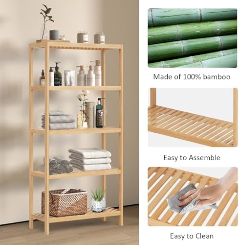 5-Tier Bamboo Freestanding Multi-use Shelf Unit Bookshelf Bookcase