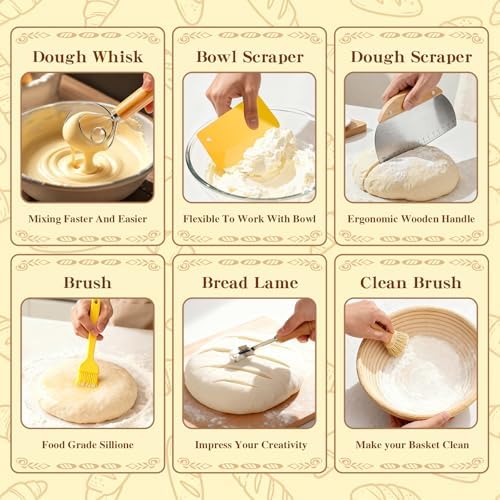 Umite Chef Sourdough Starter Kit, Banneton Bread Proofing Baskets Set