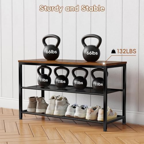 3 Tier Metal Shoe Rack for Entryway, 31" Wide Shoe Storage Organizer