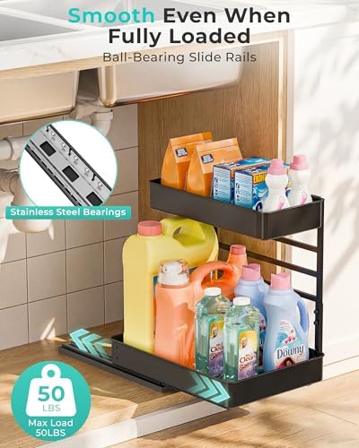 EVERIE Under Sink Organizer, Adjustable Pull Out Rack for Tall Bottles