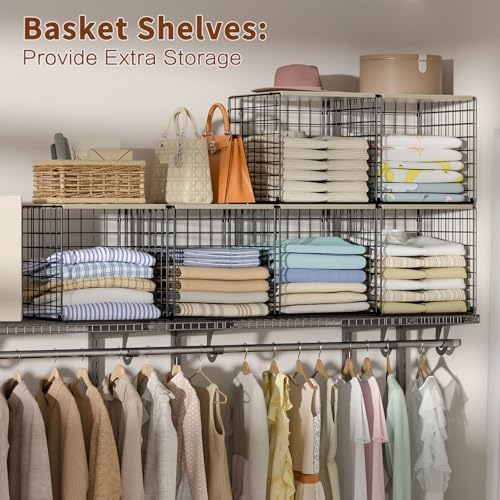 3PCS Stackable Closet Organizers and Storage, Shelves with Wood Top Extra Sto...