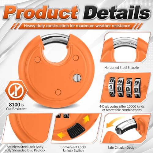 Landhoow 6 Pack Combination Lock 4 Digit Disc Padlock with 3/8 Inch Hardened ...