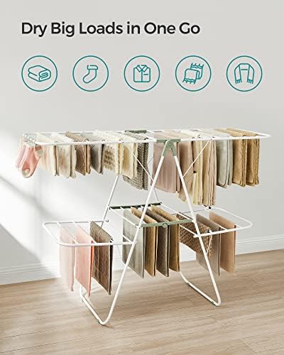 SONGMICS Clothes Drying Rack, Foldable 2-Level Stee Laundry Drying Rack