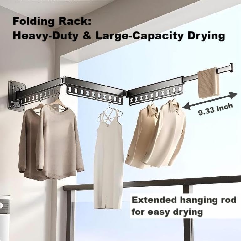 Clothes Drying Rack Wall-Mounted, 3-Fold Retractable Clothes Hanger with Wind...