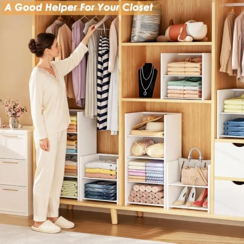 4Tier Closet Organizers and Storage Basket,Stackable Closet Shelf Organizer
