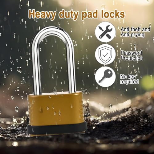 4 Pack Long Shackle Combination Padlock - 105mm Heavy Duty Locks