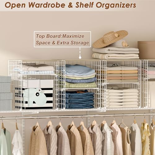 4-Tier Stackable Closet Organizers and Storage, Adjustable Dividers & Woo...