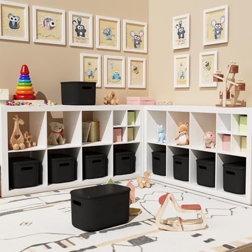 ORGIDOL 8 Pack Black Storage Bins with Lids Stackable Storage Container for O...