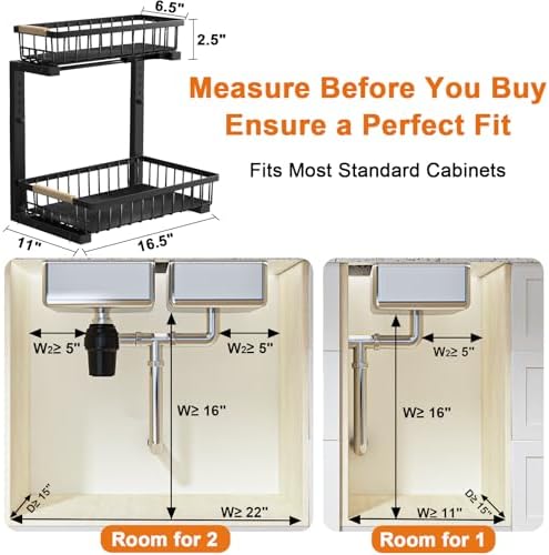 REALINN Under Sink Organizer, 2 Pack Height Adjustable Under Sink Organizers ...