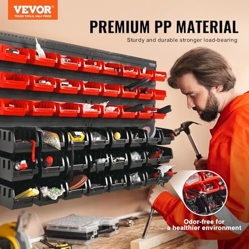 VEVOR 48-Bin Wall Mounted Storage Bins Parts Rack Organizer Garage Shop Tool ...