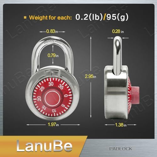 LanuBe Lock Standard Dial Combination Padlock 16 Pack Wide 2-in Red Dial