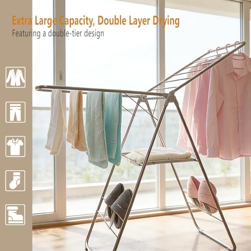 Clothes Drying Rack Foldable -Height Adjustable Laundry Drying Rack Large Spa...