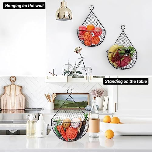 BSTKEY Set of 2 Hanging Black Metal Fruit Vegetable Baskets