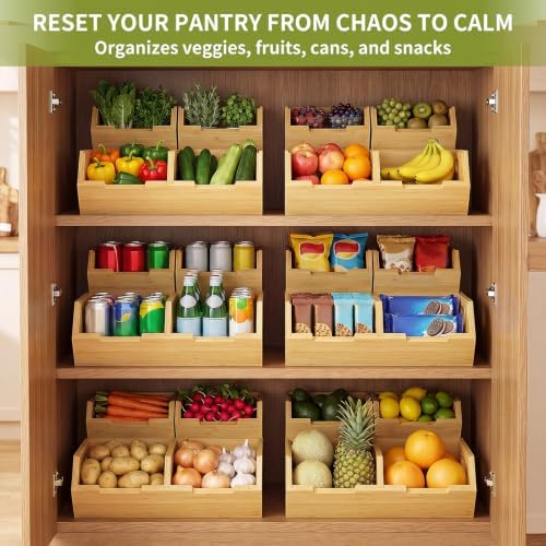 Bamboo Pantry Storage Bins Set, Potato and Onion Storage Bin for Countertop