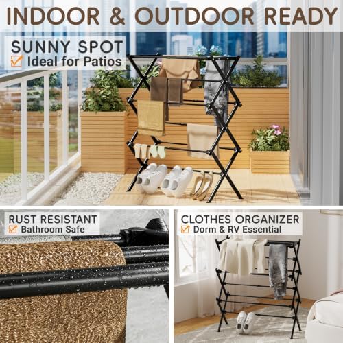 Foldable Clothes Drying Rack, Sleek Black for Modern Apartment