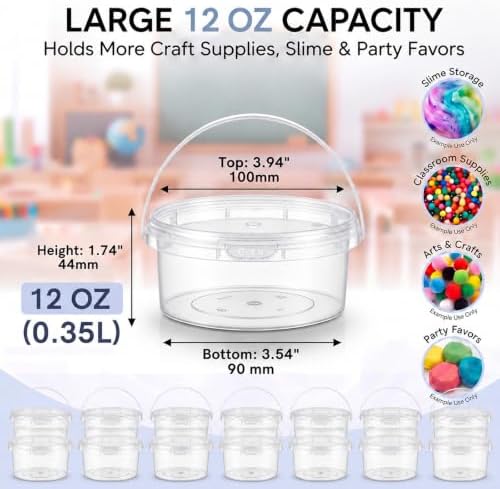 Maxcheck 50 Pcs 12oz Plastic Bucket with Lids and Handles Bulk, Clear