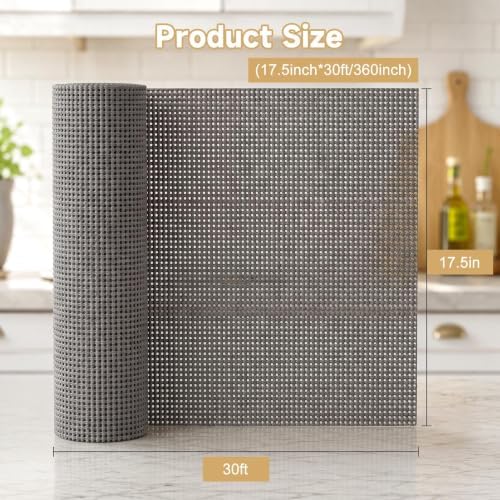 FEXIA Non-Slip Shelf Liner for Kitchen, 17.5IN x 30FT, Dark Gray
