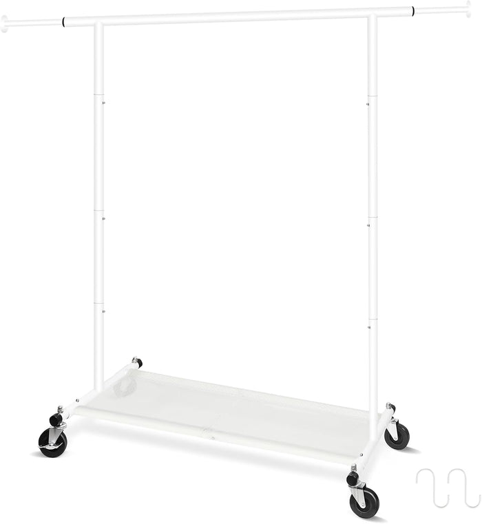 Fishat 63" H Heavy Duty Simple White Rolling Clothing Garment Rack