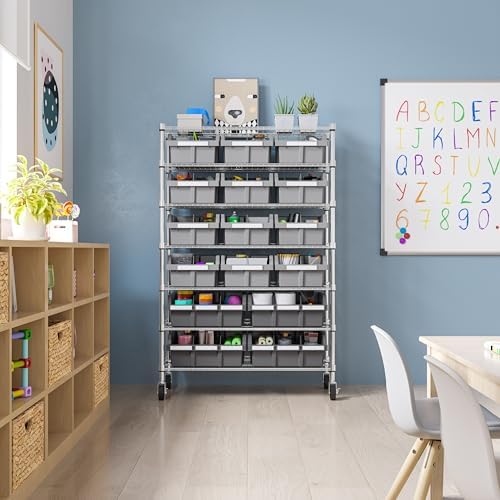 7-Tier NSF 16-Bin Steel Wire Shelving Rack, 36"W x 14"D x 56"H...