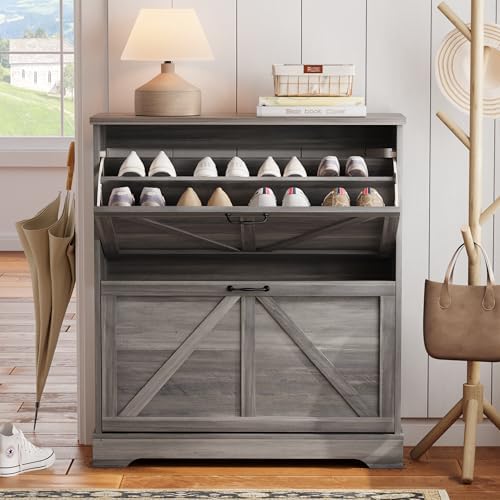 Semiocthome Farmhouse Shoe Storage Cabinet with 2 Flip Drawers, 31.5"(W)...