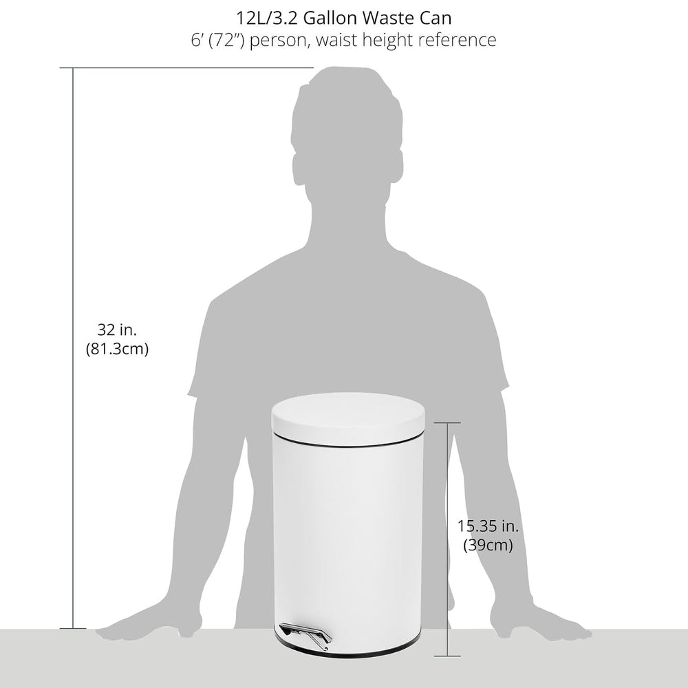 mDesign 3.2 Gallon/12 Liter Round Metal Step Trash Wastebasket, Garbage Conta...