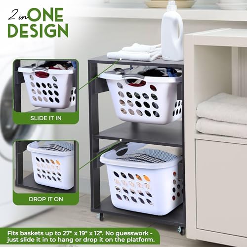Laundry Basket Holder Shelf, Stackable Laundry Sorter (Slate Grey, 2 Tier)