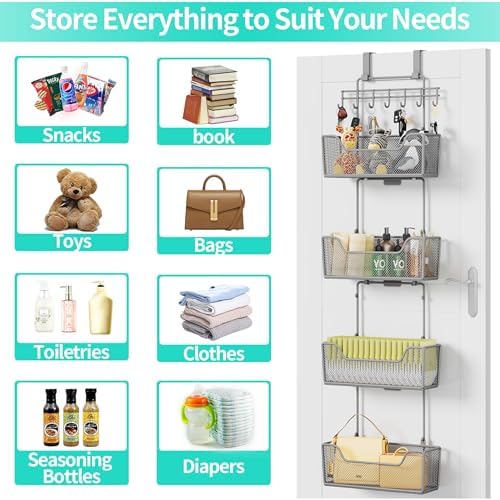 HapiRm Over The Door Organizer - Hanging Door Organizer with 4 Metal Large Ca...