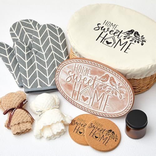 Bread Warmer Basket with Terracotta Stone, Wicker Bread Basket Gift Set