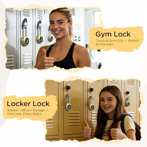 Fingerprint Lock - 2.1 Inch Long Shackle Combination Lock with Fingerprint Bl...