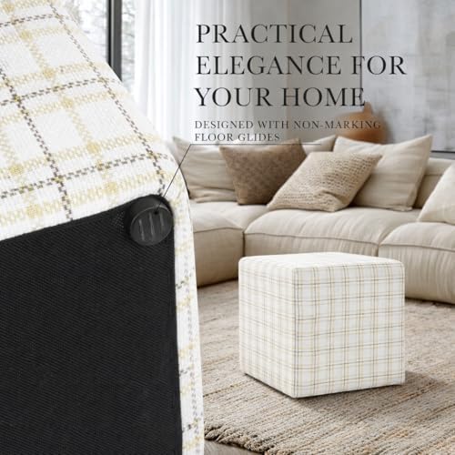 HomePop 19" Square Ottoman - Natural Plaid Woven Fabric