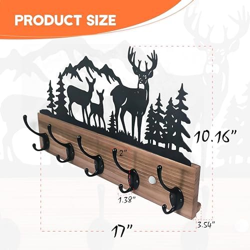 Metal Deer Coat Hooks Wall Mounted, Battery Operated Induction Light Hooks, W...