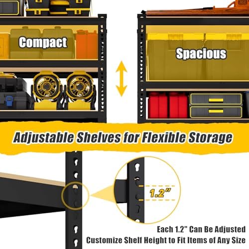 5-Tier Metal Storage Shelves: Heavy Duty Garage Shelving Adjustable Shelves f...