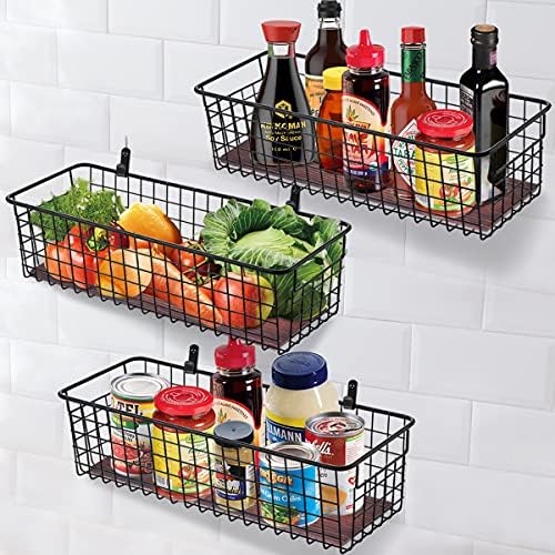 SheeChung [Extra Large Wall Storage Basket, Metal Hanging Basket, Black