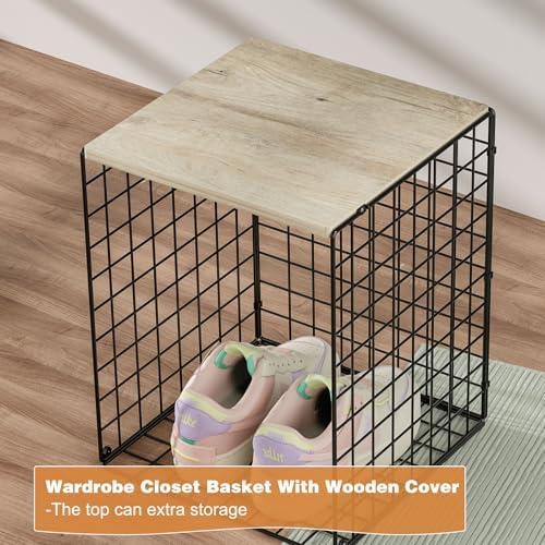 3-Pack Taller Closet Organizers and Storage with Wood Top, Stackable Wire Sto...