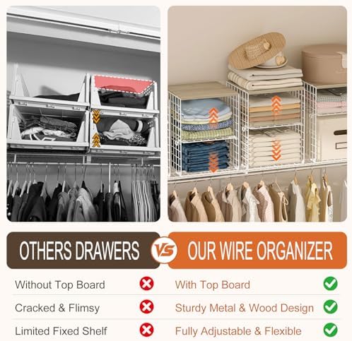 4-Tier Stackable Closet Organizers and Storage, Adjustable Dividers & Woo...