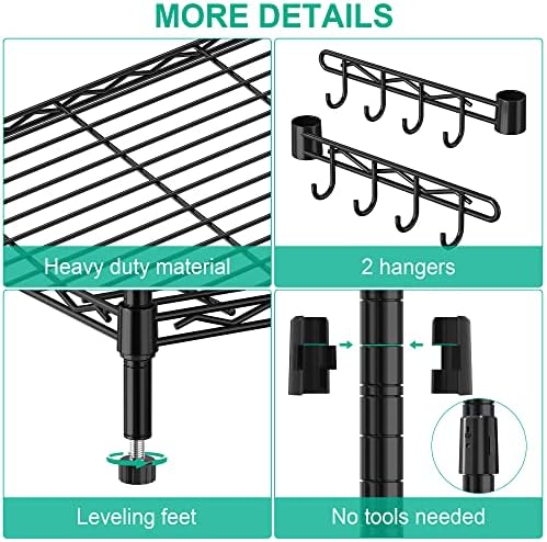 Folews 6-Tier Metal Storage Shelf with Wheels NSF Wire Shelving Unit, Black