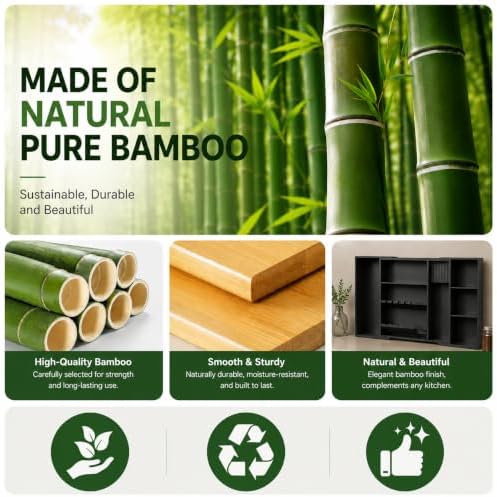 Bamboo Expandable Kitchen Drawer Organizer, 17.7-29.5 in,Black