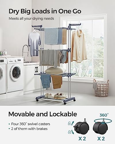SONGMICS 4-Tier Clothes Drying Rack, Foldable, Rolling, 66.6-Inch Tall