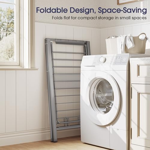 APEXCHASER Clothes Drying Rack, 67.3" L Height Adjustable, Foldable, Grey