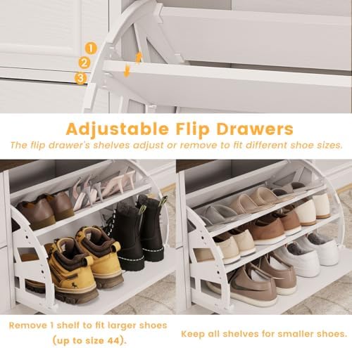 FATORRI Shoe Storage Bench with Flip Drawer, Wooden Entryway Bench, Modern Sh...