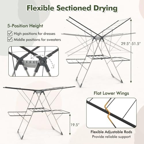 Tangkula 2-Tier Freestanding Foldable Clothes Drying Rack, No Assembly